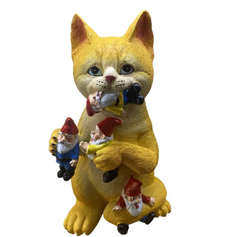 Enchanting Resin Garden Statue Of Cat Eating Dwarf Nordic Hand Painted