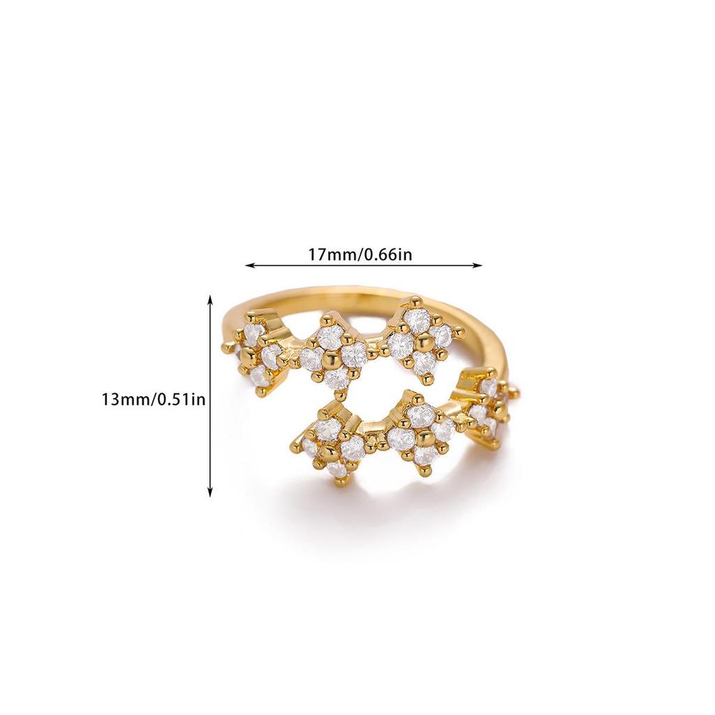 Кольцо из меди с покрытием 18 карат, с европейскими и американскими цирконами для женщин - Трендовое, нишевая мода, устойчивое к выцветанию.
