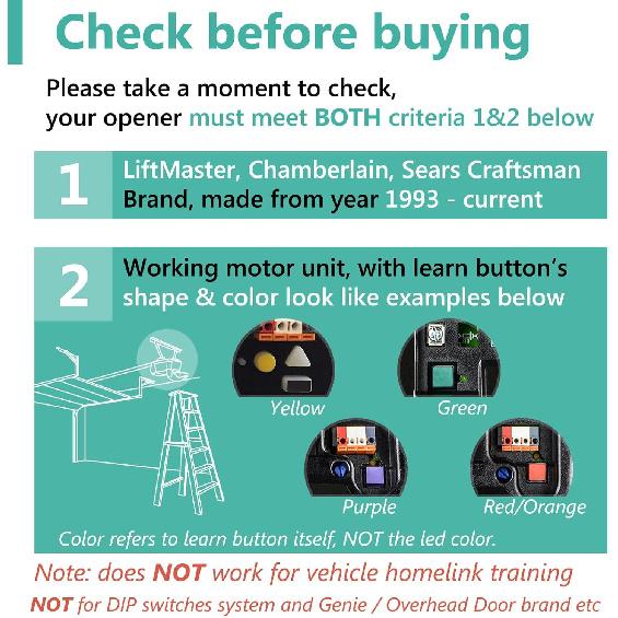 2 for Chamberlain Liftmaster Craftsman Garage Door Opener Remote 893LM 893Max