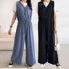 From Heart Women Big Size Button Waistband Jumpsuit