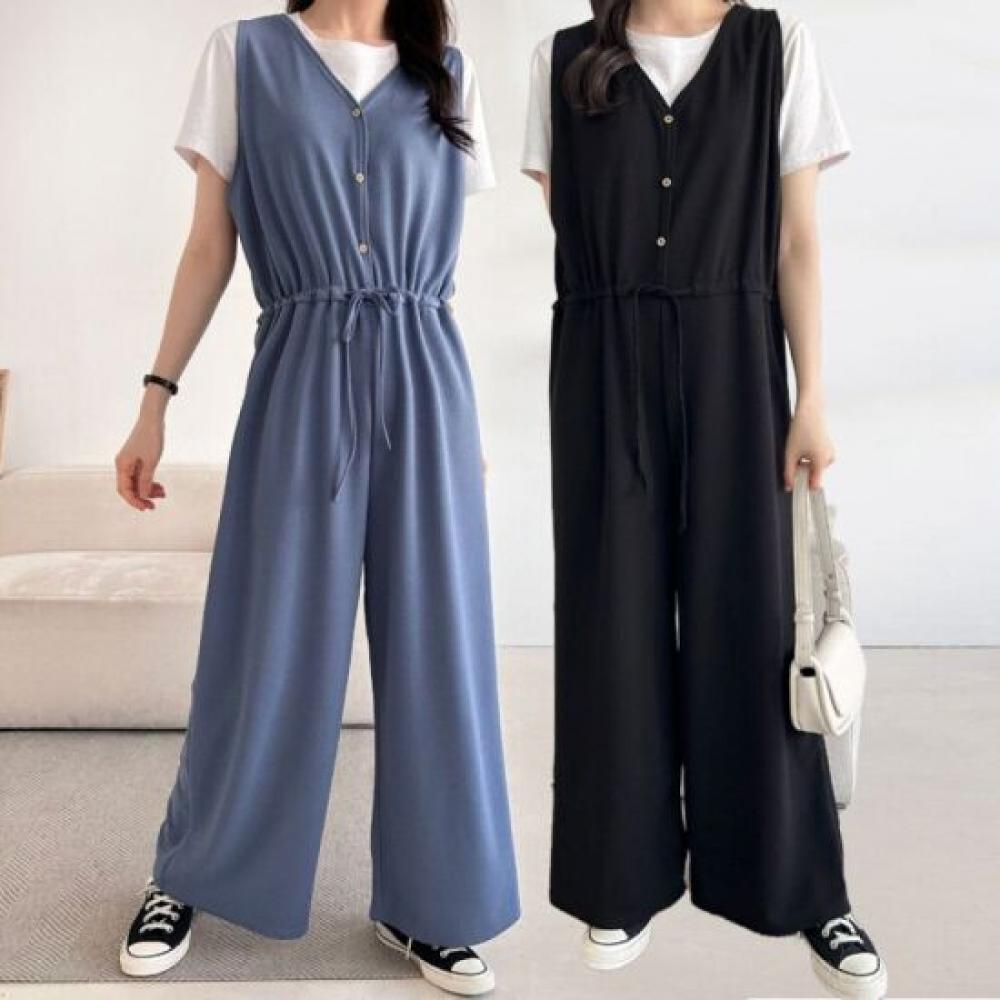 From Heart Women Big Size Button Waistband Jumpsuit