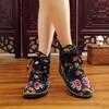 Vintage Flower Embroidered Women Canvas Boots Hidden Wedge Heel Ladies Platforms Shoes Comfort Booties Retro Boats De Mujer
