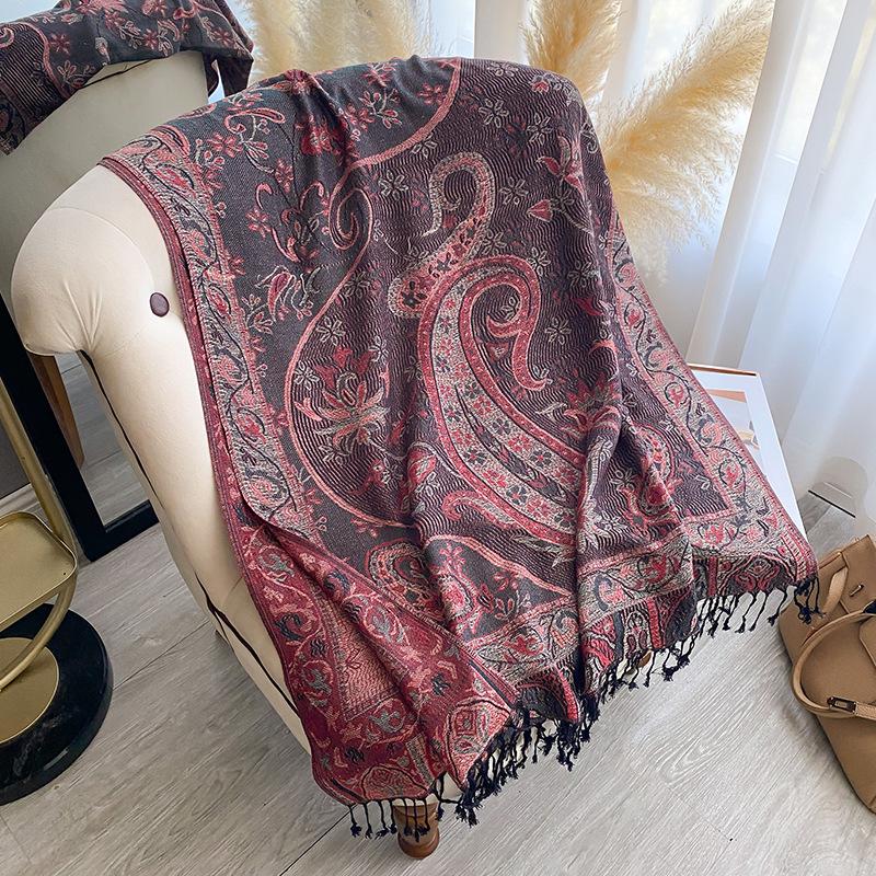 1116 New jacquard fringed scarf imitation cashmere soft and breathable autumn and winter versatile women's shawl scarf light luxury style