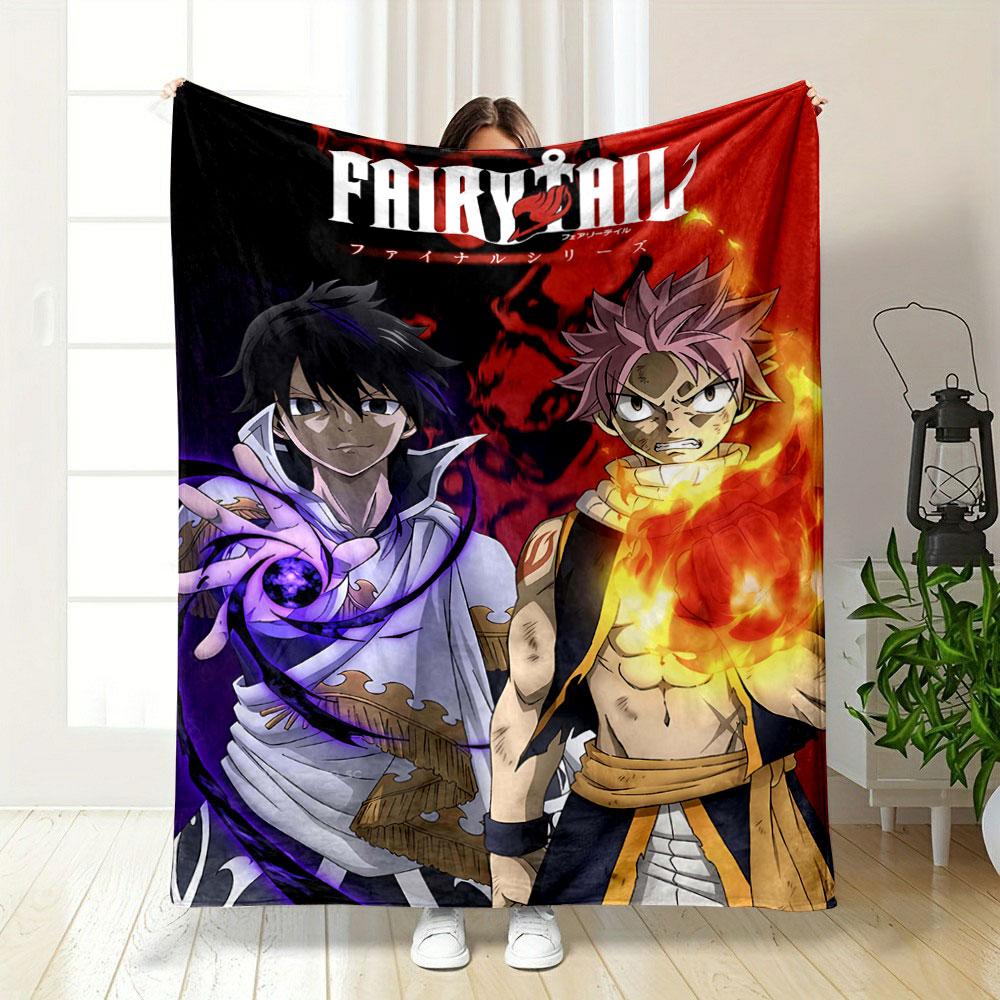 Two characters contrast fire and dark energy with intense expressions. for all seasons blanket lunch break throw gift