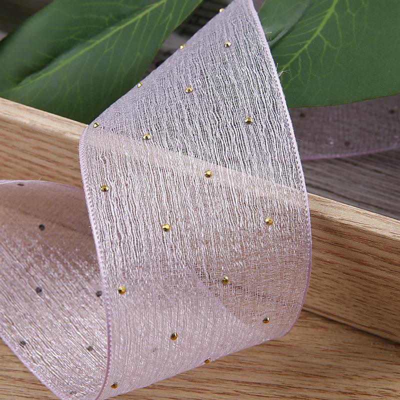 Gold-Stamped Diamond Snow Silk Ski Yarn Ribbon DIY Bow Handmade Hair Accessory Straw Hat Flower Packaging Silver Dot for Craft