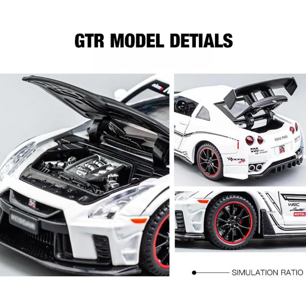 1/32 Nissan Skyline GTR R35 Racing Toy Car Model for Children RMZ CiTY Diecast Alloy Miniature Sound Light Collection