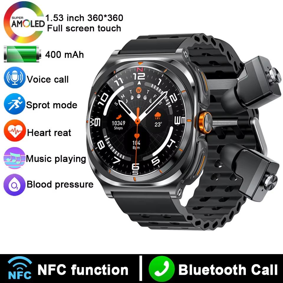 2025 New TWS Smart Watch 2 In 1 With Earphone BT Call Men Watches GPS Track Monitor Play Sport Music SmartWatch For Android IOS