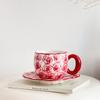 Расписанная вручную красная роза керамическая кофейная чашка и блюдце набор с подносом большая вместимость высокая ценность чашка для воды креативный подарок