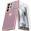 Case for Samsung Galaxy S24 Ultra - Purple - Shockproof - Heart Pattern - Luxury - 2 Tempered Glasses
