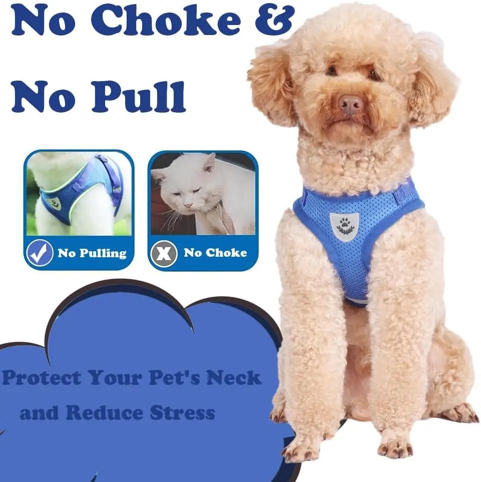 Шлейка для собак, поводок для прогулок, дышащая сетка из ткани для маленьких собак, ошейник из полиэстера, регулируемая сетка для щенков и кошек, жилет