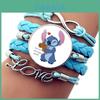 Модный плетеный браслет Stitch синего цвета с мультяшным дизайном из кожи с драгоценными камнями