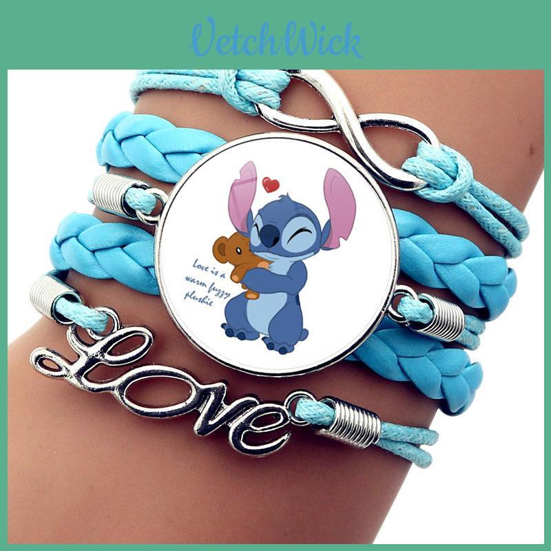 Модный плетеный браслет Stitch синего цвета с мультяшным дизайном из кожи с драгоценными камнями