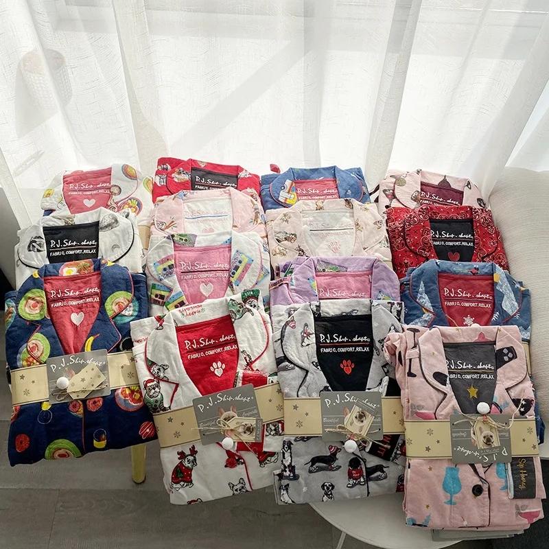 New Style Pajamas Set, Pure Cotton 2-piece Set, Women's Printed Cartoon Pajamas, Long-sleeved Trousers Set, Autumn Home Clothes, Home Clothes