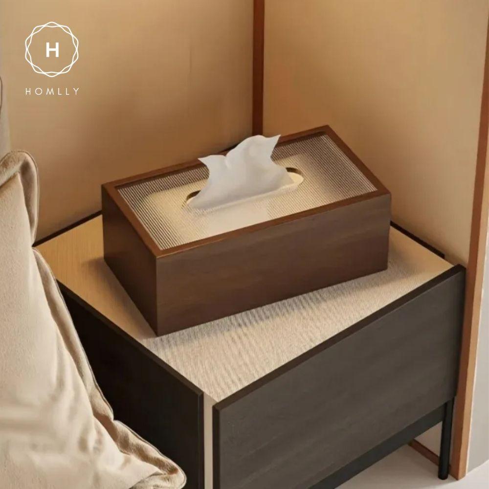 HOMLLY Wooden Mesh Tissue Box