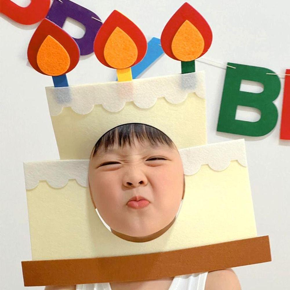 New Birthday Cake Style Party Cap with Rope Gift Cake Decoration Mask Felt Party Photo Props