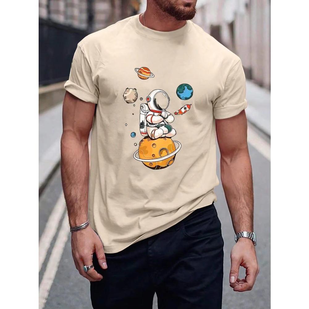 Дизайн с принтом астронавта Мужские футболки Графическая футболка S-Xxxl Высококачественная Повседневная футболка Досуг Уличная с коротким рукавом