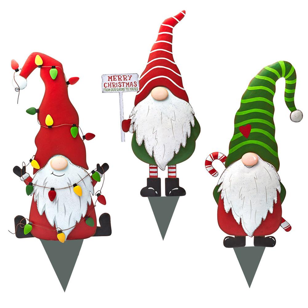 Рождественский металлический гном, приветственный рисунок, безликий гном, металлический колышек для двора, зимний шведский томте, эльф, украшение для колышка, верхушка для рождественской елки