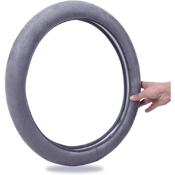 CAR PASS Car Steering Wheel Cover,14.5-15 Inch Gray Faux Suede Universal Memory Foam Auto Steering Wheel Covers Breathable Anti-Slip Odorless