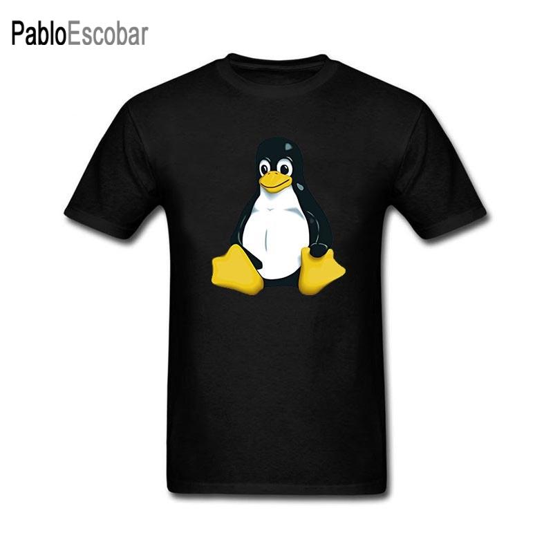 LINUX Забавная футболка для мужчин мужская хлопковая футболка Натуральный хлопок Черный пингвин летний брендовый топ футболки 4XL 5XL