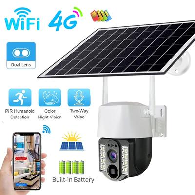 4G Sim Солнечная панель CCTV Camara Wi-Fi Уличная камера PIR Обнаружение гуманоидов Ночное видение V380 Защита безопасности Встроенный аккумулятор