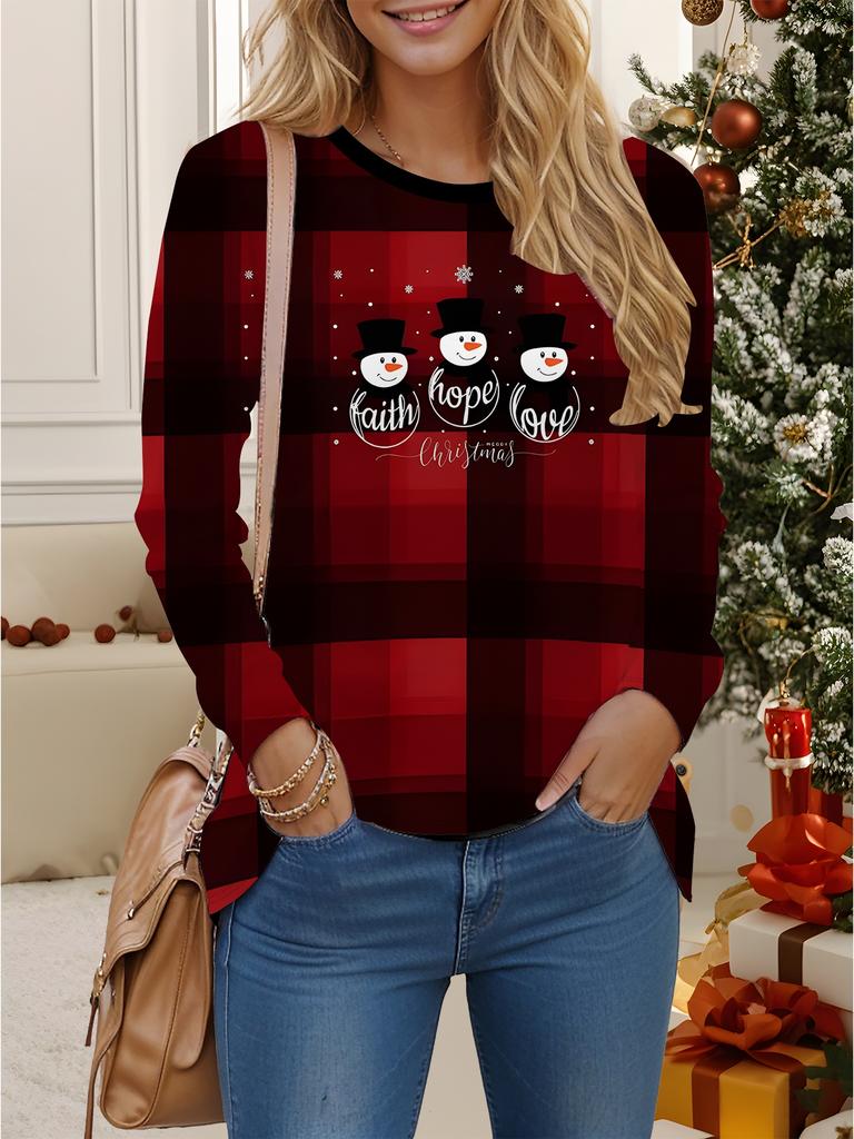 Tops for Women 3D Christmas Print Round Neck Long Sleeve T-shirt Fall Casual Slim Pullover Women's Long Sleeve Top