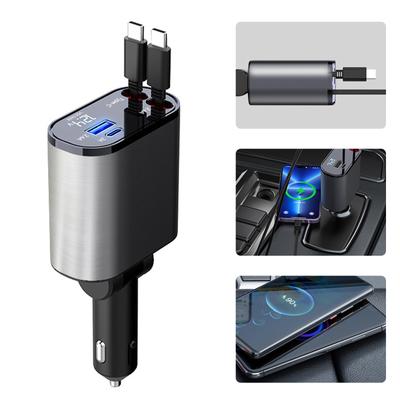 Автомобильное зарядное устройство-адаптер с 2 портами USB Type-C, быстрая зарядка, дизайн с выдвижным кабелем, для различных моделей автомобилей