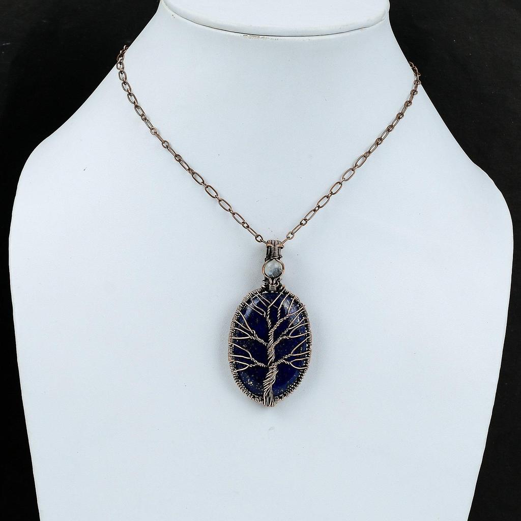 Подвеска «Дерево жизни» из лазурита, подвеска «Радуга» из лунного камня, подвеска из медной проволоки, уникальная подвеска из драгоценных камней ручной работы, ювелирные изделия из медной проволоки