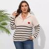 Women's Pullover Sweater Plus Size Women's Clothing Striped Patchwork Half Turtleneck Zipper Heart Knitted Sweater