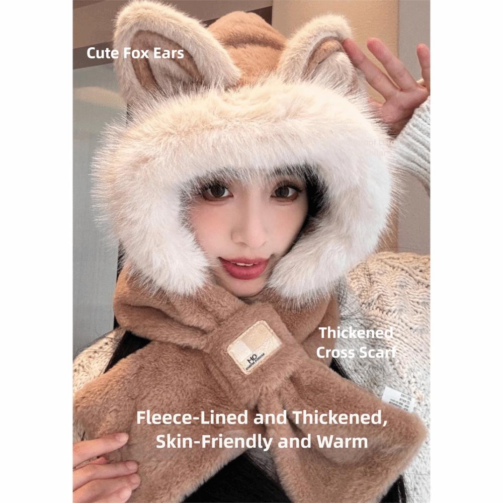 Keep Warm Hooded Scarf for Women 2-in-1 Winter Plush Scarf Cute Hat Scarf Autumn Winter
