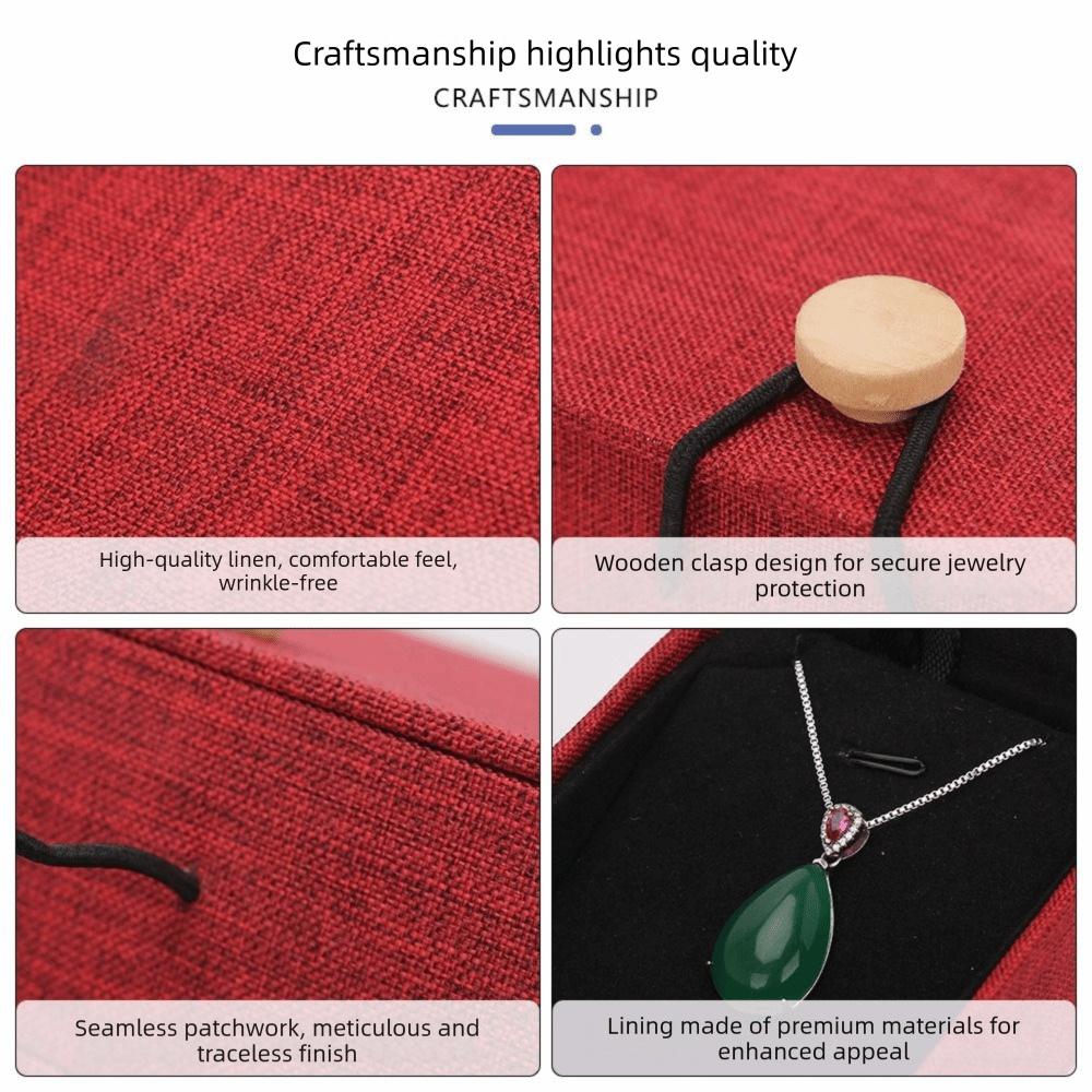 Linen Wood Jewelry Box Button Closure Fleece Lining Jewelry Case Multi-purpose Dust Protect Pendant Bracelet Box Gift Giving