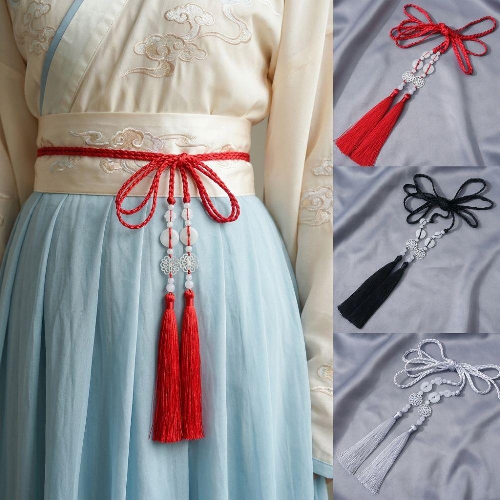 Handwoven Hanfu Waist Belt Traditional Beaded Waist Chain Vintage Ribbon Accessory for Men Women