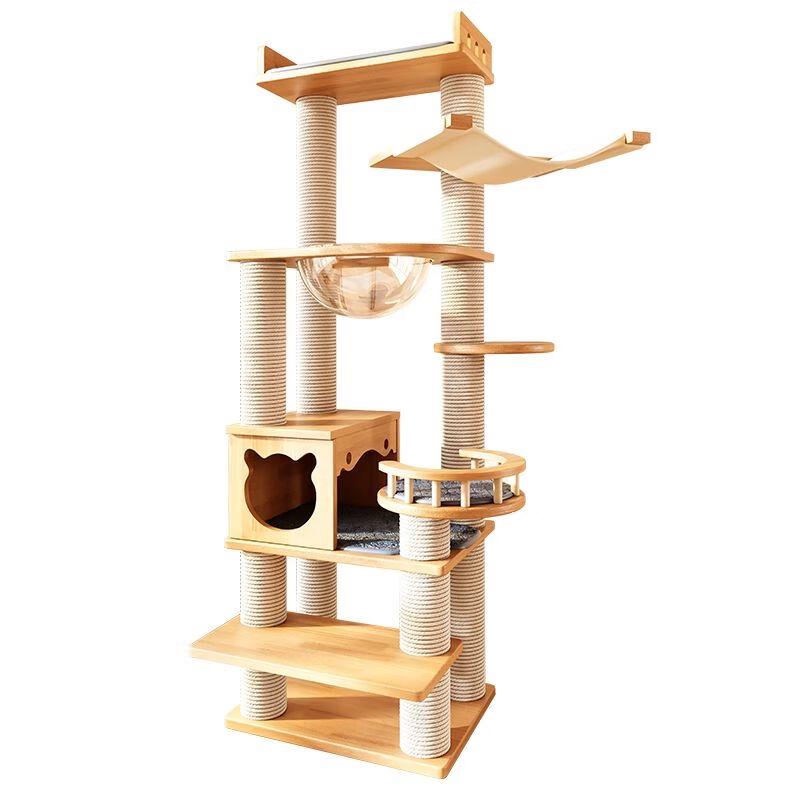 Solid Wood Cat Tree with Space Capsule