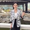 Spring and summer new large-size women's lace-printed blazer female slim and thin versatile thin small suit top