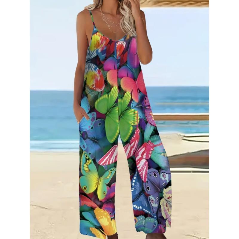 YYFS Women's Fashion Casual Summer Spring Leopard Print Sleeveless V-Neck Loose Waistline Trousers Jumpsuits & Rompers