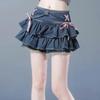 Эстетические милые мини-джинсовые юбки Kawaii, женские популярные девушки с бантом, винтажная уличная одежда Y2k, женская американская сексуальная юбка трапециевидной формы, летняя
