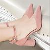 Women Pumps Women Pointed Toe Ankle Strap High Heels Shoes Summer Elegant Chunky Heel Suede Woman Office Shoes Female
