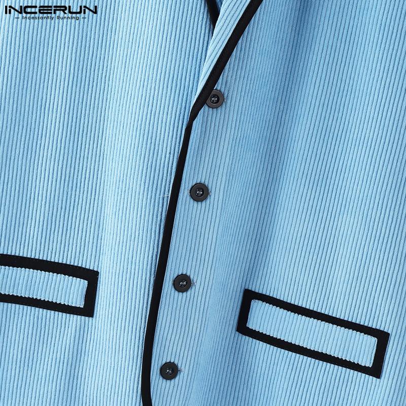 INCERUN Men Lapel Sleeveless Stitching Slim Waist Buttons Up Rib Vest Waistcoat