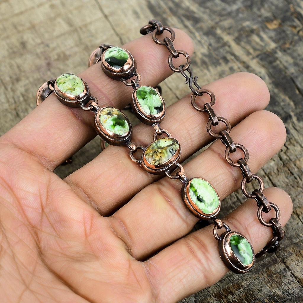 Ожерелье из австралийского хромового халцедона, гальванизированная медь, регулируемая цепочка, медные украшения с драгоценными камнями, ожерелье ручной работы, свадебные подарки