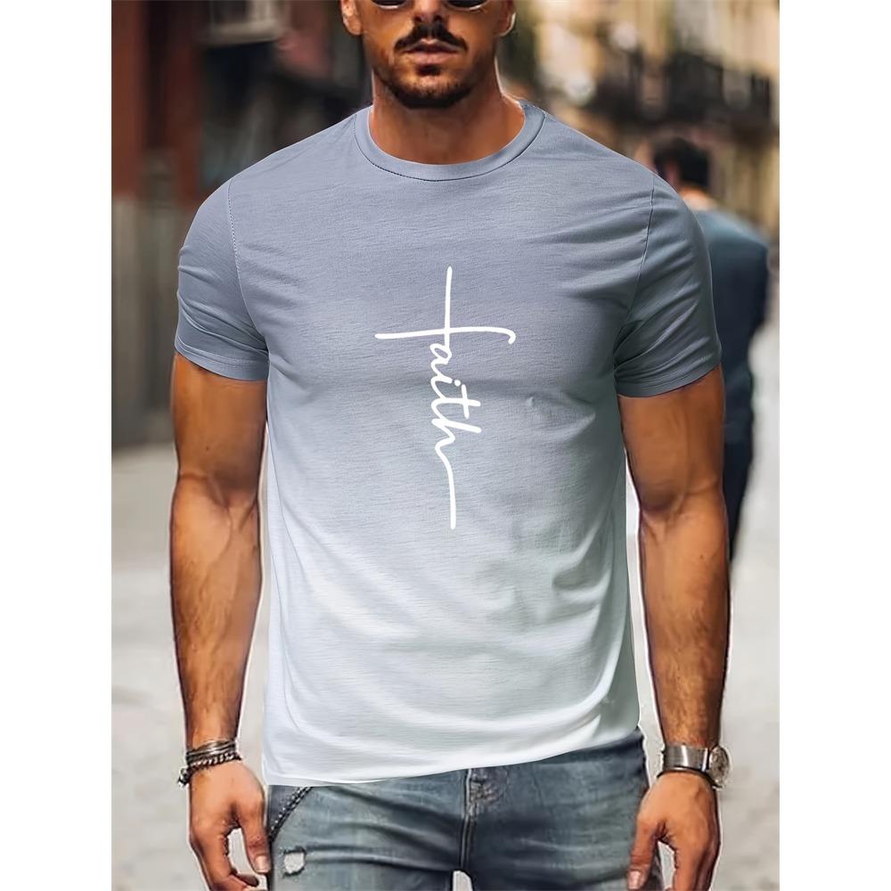 New Men's Casual 3D Printed Men's T-shirt Splicing Color Novelty Faith Cross Symbol Retro Summer Outdoor Travel Party