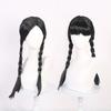 Women Black Double Braided Wig with Bangs Fluffy Natural Silky High Temperature Fiber Girls Long Dual Braids Synthetic Hair