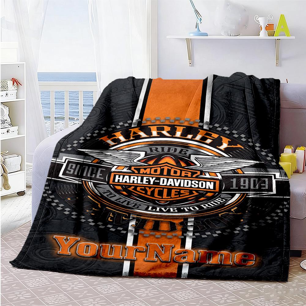 Harley-davidson Motorcycles Personalized Text Blanket Cozy Personalized Blanket Soft & Cozy Throw For Nap Office Chair Livingroom Bed