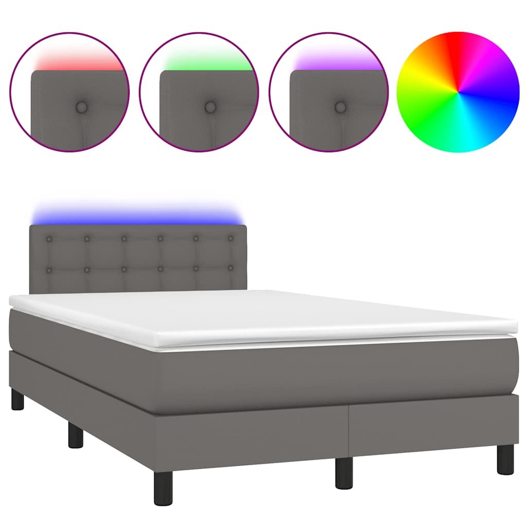 Box Spring Bed with Mattress & LED Grey 120 x 190 cm Artificial Leather