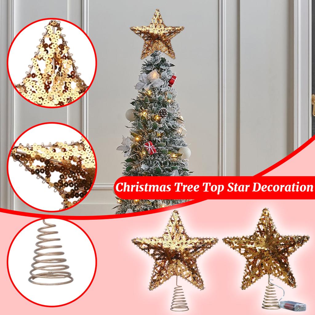 Christmas Tree Top Star Pendant Christmas Decoration Gift Gift Accessories Iron Luminous Five-pointed Star