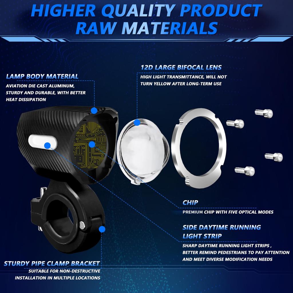 Motorcycle LED Driving Light,120W LED Motorcycle Fog Lamp 18000LM IP67 Waterproof Auxiliary Light Spotlight