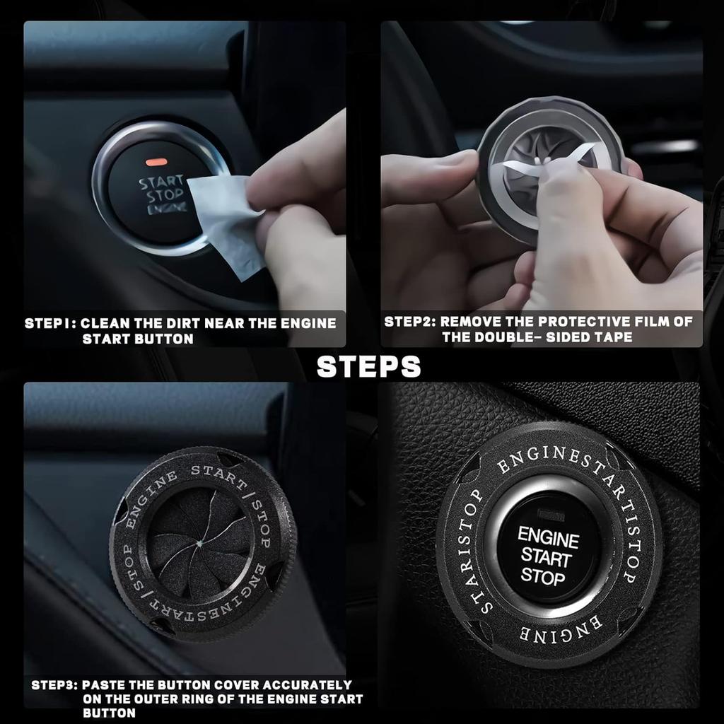 Car Push Start Stop Button Cover, Rotary Engine Start Spin Cover (Black)