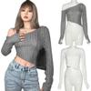 Women's T-Shirt Trim One Shoulder Shirt Slim Fitted Long Sleeve
