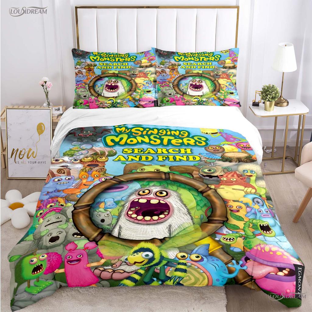 Забавный набор постельного белья My Singing Monster на все сезоны: пододеяльник, одеяло, наволочки. Односпальный/Двуспальный/Полуторный/Двуспальный