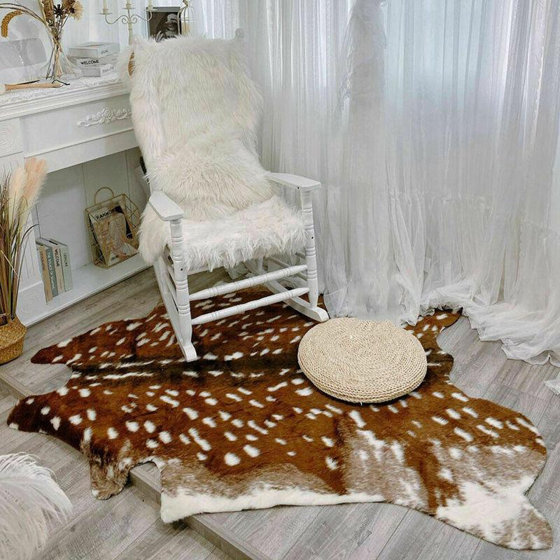 Большой олень из коровьей шкуры с принтом из искусственного меха, коврик из кожи животного, напольный коврик, домашний декор