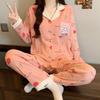 Весна осень Женский пижамный комплект мультяшный принт Топ и брюки Атласный кардиган одежда для сна Свободный пижамный комплект из 2 предметов Домашняя одежда Костюмы