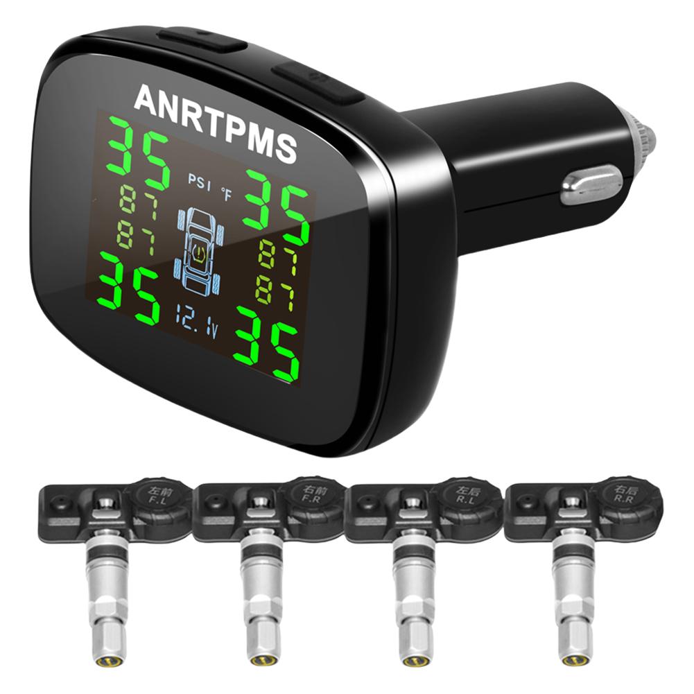 Прикуриватель Монитор температуры шин Универсальный TPMS с 4 датчиками USB Type-C TPMS Система контроля давления в шинах автомобиля с сигнализацией